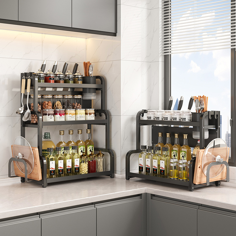 Estante de condimento de cocina multifuncional tablero de corte de acero al carbono tablero de corte palillos tubo de cuchillo de cocina estante de almacenamiento multicapa