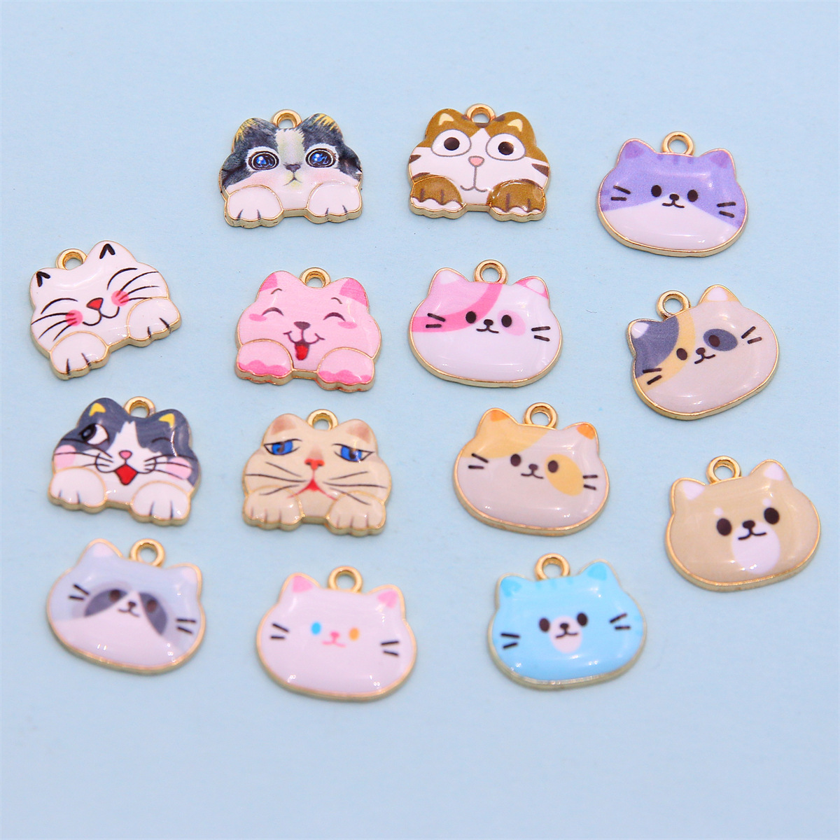 Cute printed colorful cat alloy drop oil earrings bracelet pendant keychain pendant mobile phone accessories diy accessories