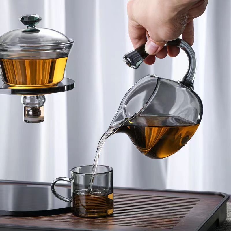 珍珠棉包装懒人茶具磁吸感应冲茶器耐热烟灰高硼硅玻璃泡茶壶|undefined
