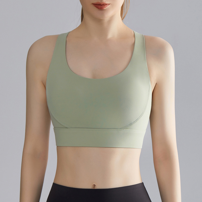 [Personalizado] Sujetador deportivo de alta intensidad para mujer con copas fijas, soporte lateral para el busto, costuras de malla y hermoso diseño de espalda, top de yoga