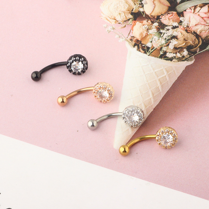 16G Stainless Steel Micro-Inlaid Zircon Round Star Screw Ball Arc Earring and Eyebrow Piercing Jewelry in Rose Gold detail image 7