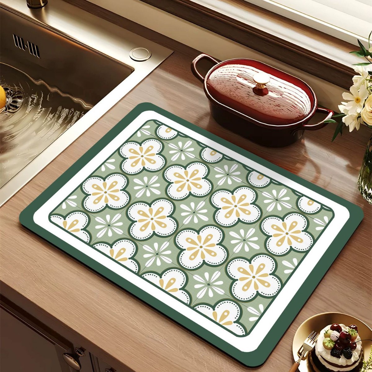 Cocina original retro americana absorbe almohadilla de drenaje almohadilla de absorción de barro de algas almohadilla de taza almohadilla de mesa antideslizante