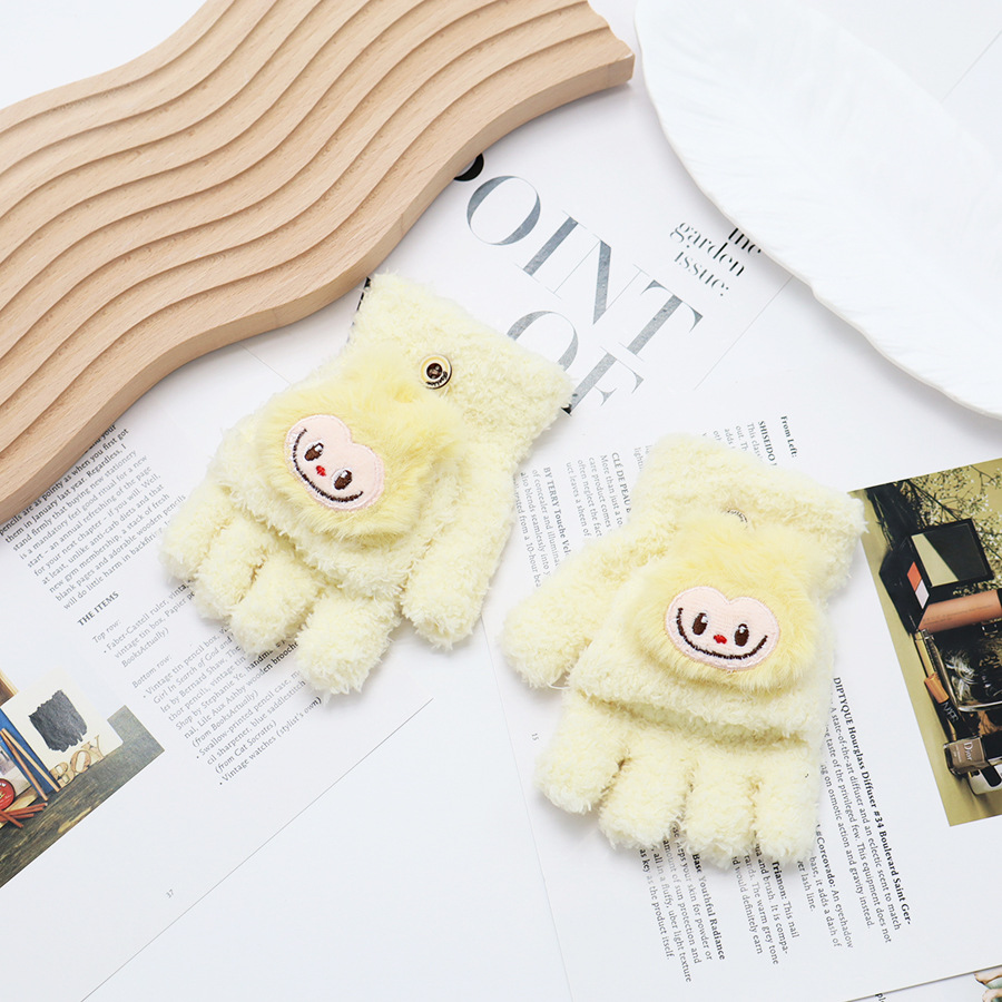 Guantes de invierno de medio dedo para niños niños niños niños niñas estudiantes lindos guantes de peluche de dibujos animados