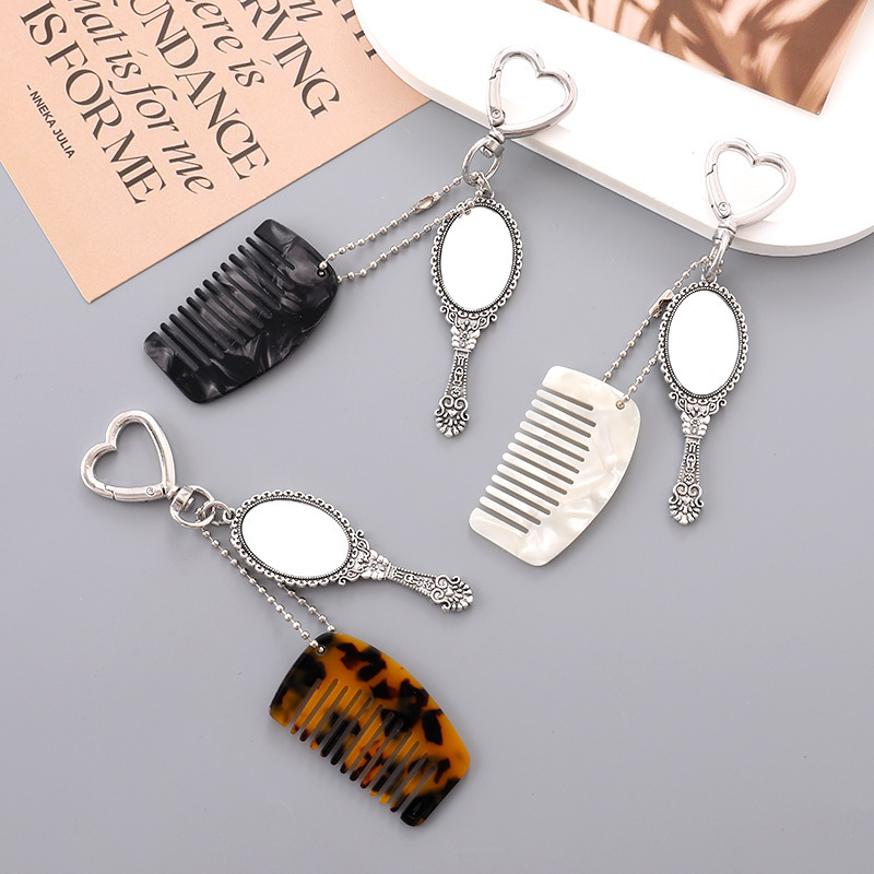 Advanced Acetic Acid Exquisite Comb Mobile Phone Pendant Bag Hanging Mini Handle Cosmetic Mirror Keychain Anti-loss Pendant Advanced Acetic Acid Exquisite Comb Mobile Phone Pendant Bag Hanging Mini Handle Cosmetic Mirror Keychain Anti-loss Pendant
