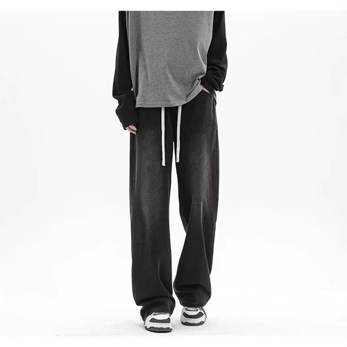 Black American style versatile trendy brand jeans for men, summer new arrival high street fashion loose wide leg casual pants