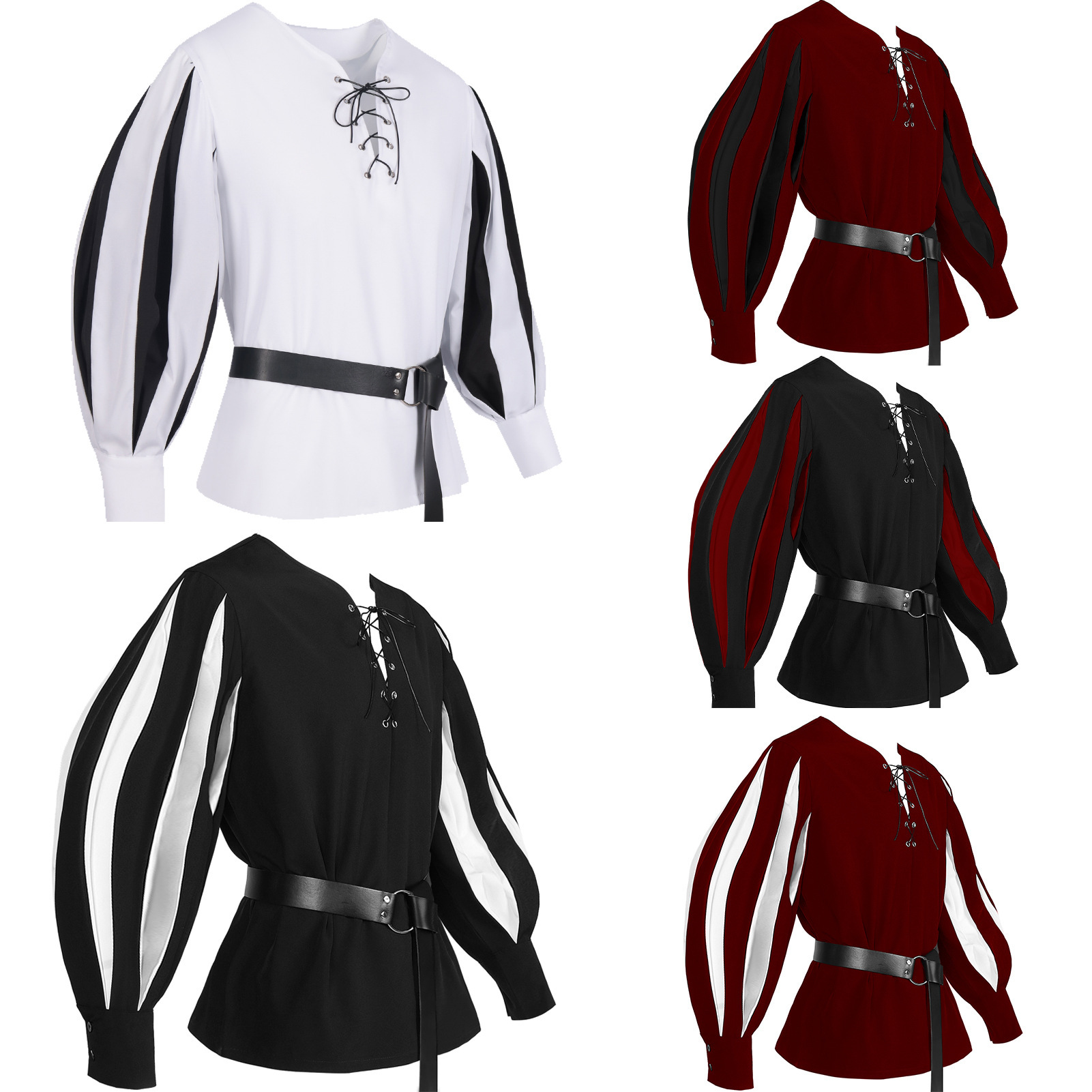 Amazon Wish European and American Retro Medieval Drama Costumes Color-Blocked Tie-Up Shirt Cosplay Top