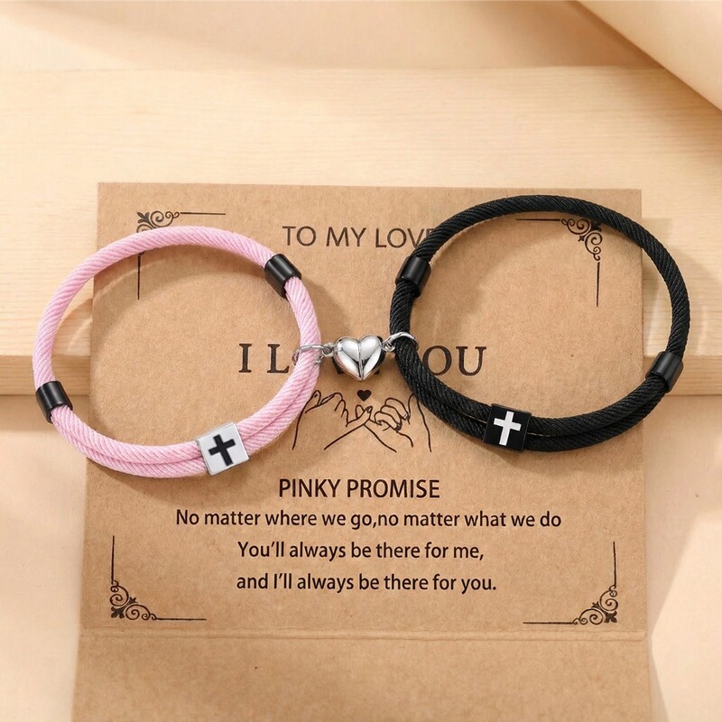 Cross-Border New Style Milan Rope Couple Bracelet Alloy Cross Magnetic Love Gift Friendship Braided Bracelet Set Cross-Border New Style Milan Rope Couple Bracelet Alloy Cross Magnetic Love Gift Friendship Braided Bracelet Set