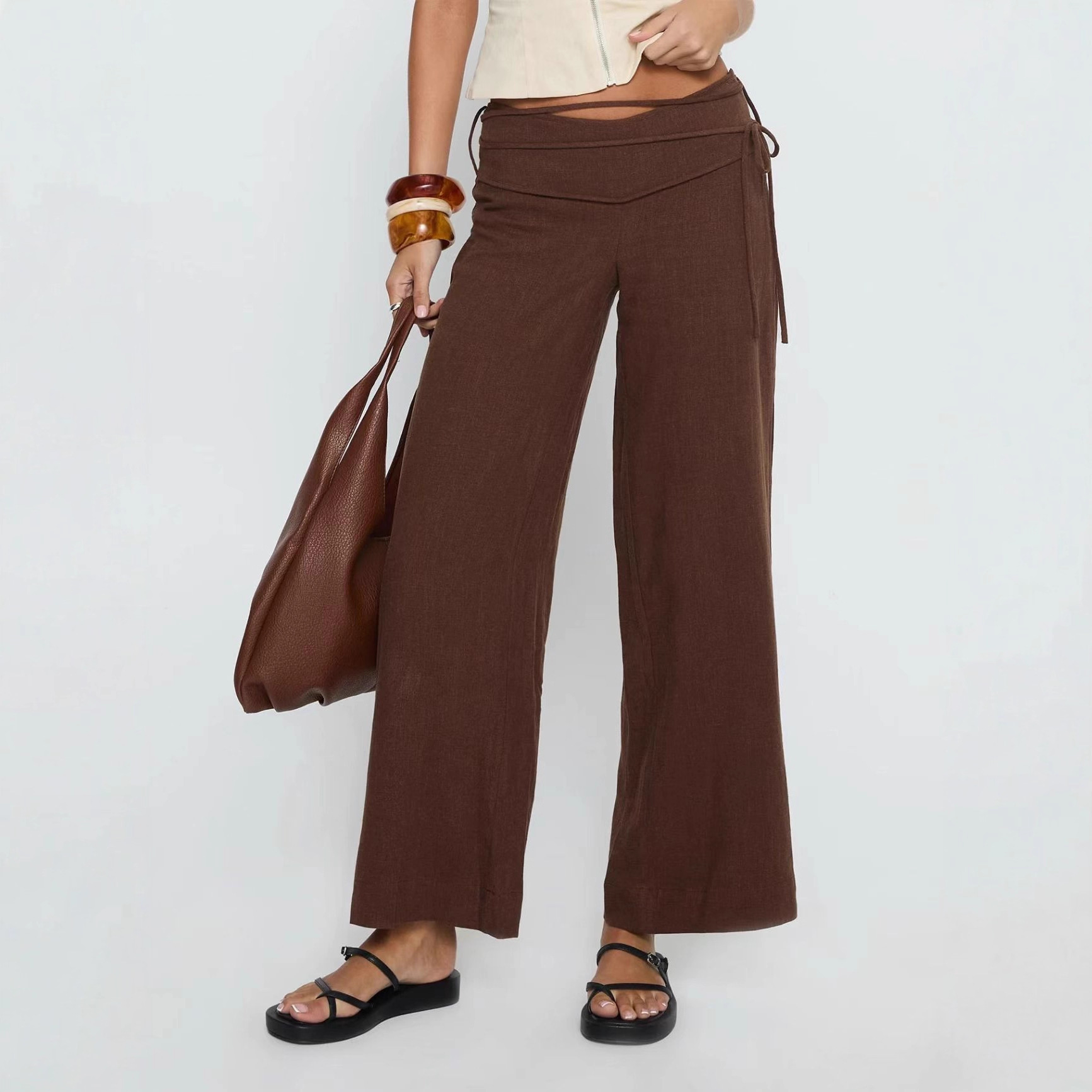 Fashionable, Comfortable, and Sexy New Amazon Women's Pants with Cross-Border Drawstring, Straight-Leg, Elegant, and Casual Long Pants
