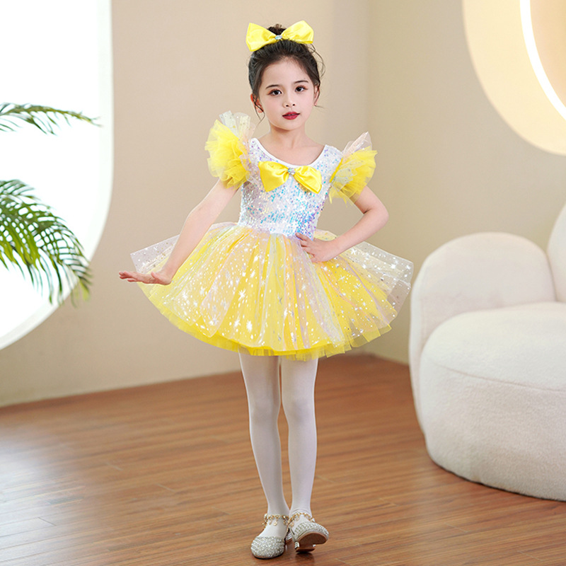 Junio 1 ropa de baile infantil ropa de espectáculo guardería adorable ropa de espectáculo de niñas vestido de princesa de sequillas de ropa de espectáculo de niñas
