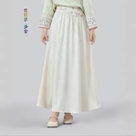 2025新款新中式重工刺绣女民族风复古提花松紧腰半身裙人丝缎面长