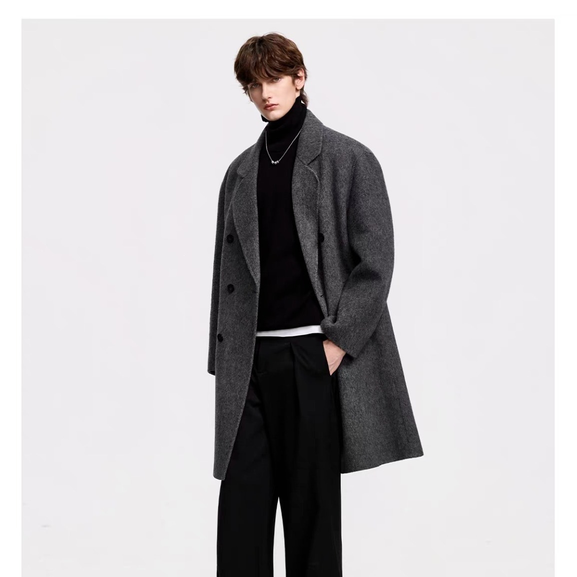 British retro style woolen suit jacket for men, 2026 autumn and winter new style, mid-length herringbone pattern, commuter silhouette.