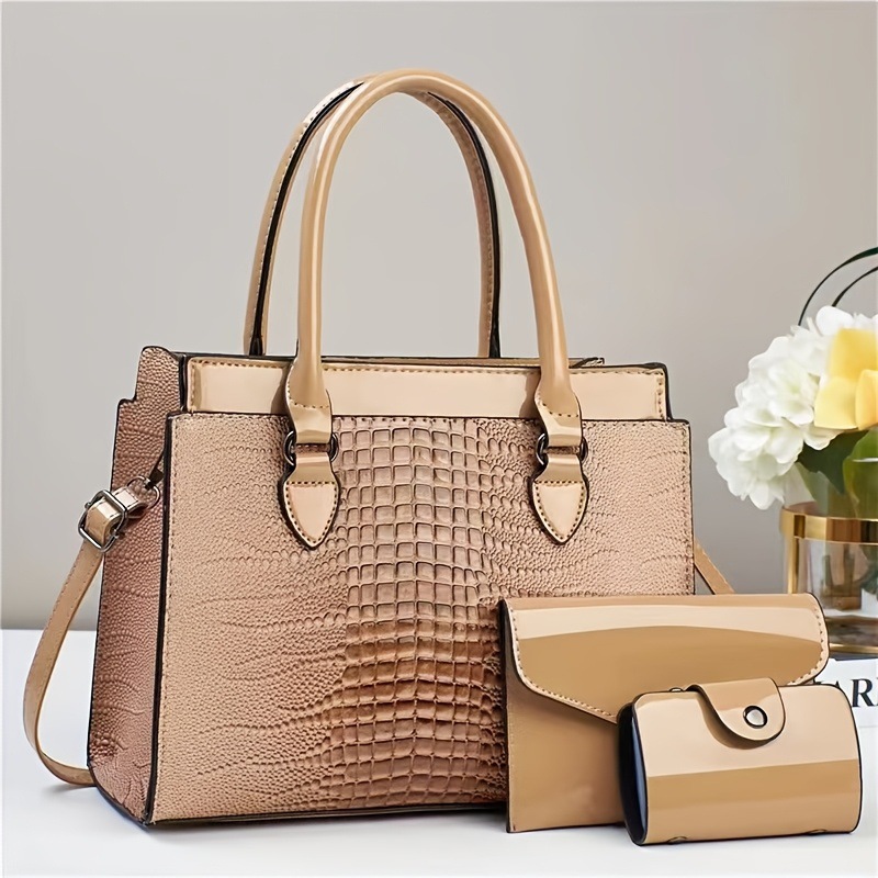 Bolso bolso de mano con estampado de cocodrilo de cuero brillante textura PU cuero comercio exterior Taizhou bolso de mujer tendencia transfronteriza bags
