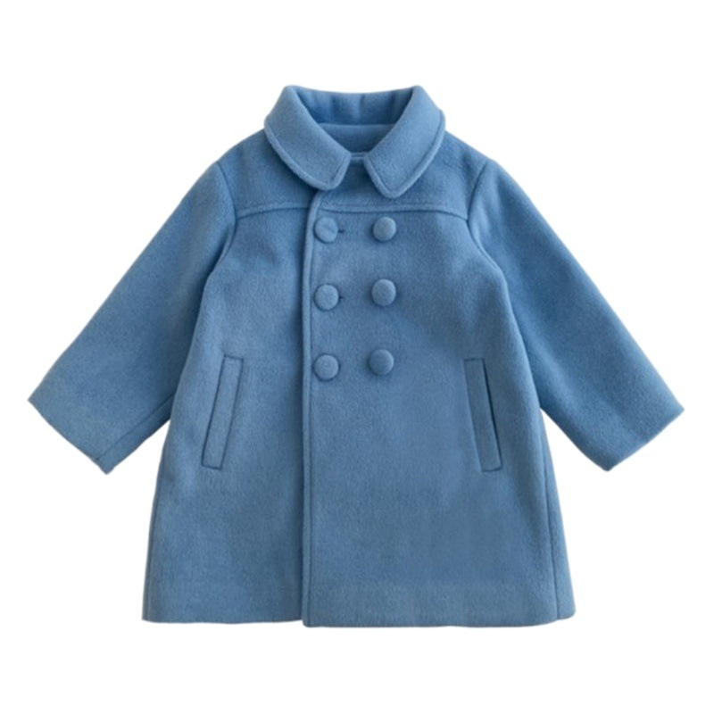 Children's Mid-Length Versatile Woolen Coat with Cotton Lining, 2026 Winter Korean Style Thickened Double-Breasted Coat for Girls and Toddlers