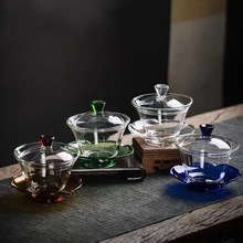 家用茶杯功夫茶具分茶器 高硼硅玻璃盖碗三才碗茶杯大号泡茶碗