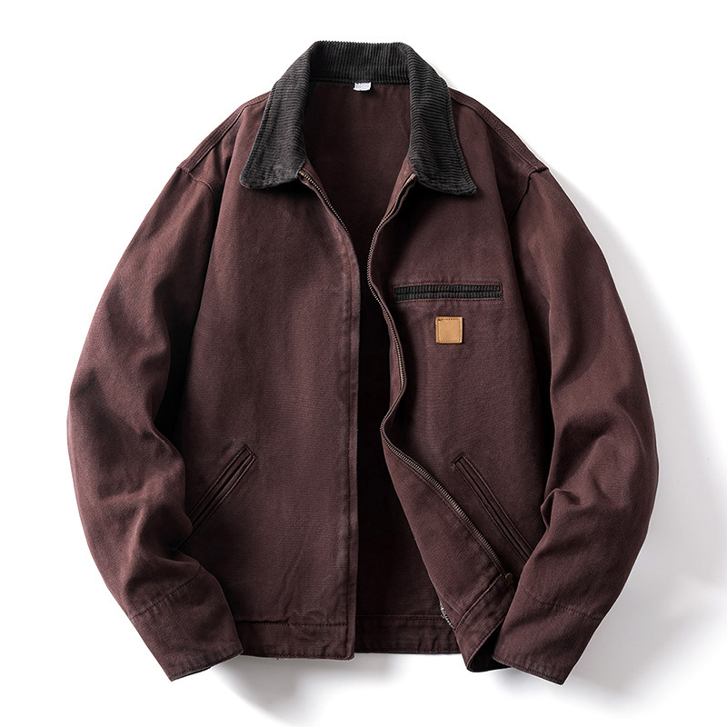 New Casual Jacket Spring and Autumn Men and Women Foreign Trade Trendy Color-Blocking Durable Canvas Zipper Loose Denim Jacket