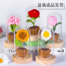 教师节礼物毛线花朵成品玫瑰花向日葵花束diy手工编织盆栽