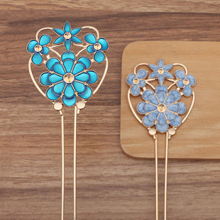Ancient Style Han Dynasty Accessories Mother-Of-Pearl Tire Bottom Flower Bottom Embryo Dripping Oil Alloy Hairpin U Fork (14606)