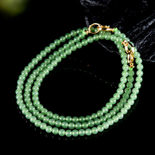 genuine apple green natural hetian jade jasper beads chain 4mm small rice beads ladies temperament high-grade necklace wholesale