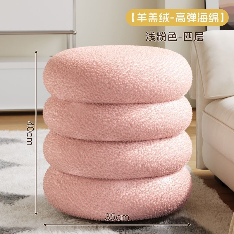 クリームスタイルの家庭用小さなスツール、小さなベンチ、ラウンドスツール、背もたれ椅子、靴交換用スツール、ソファスツール、リビングルームのコーヒーテーブルの横にある低いスツール|undefined