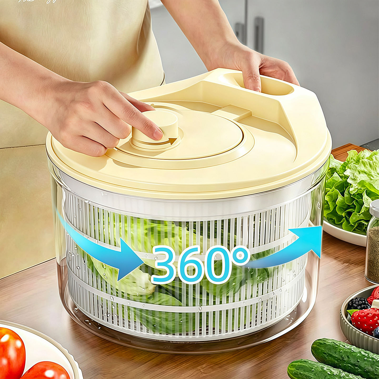 Vegetable dehydrator for home use, salad spinner, kitchen vegetable drying machine, vegetable washing and draining tool, made of healthy materials