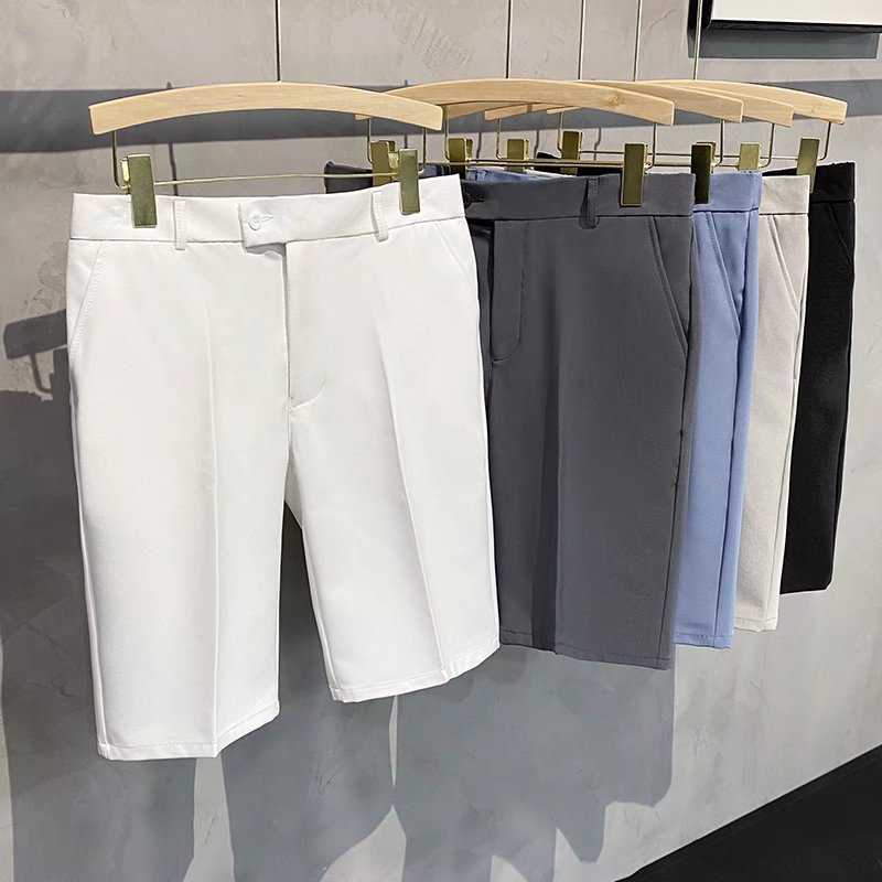 Pantalones casuales recortados drapeado de los hombres pantalones cortos de traje de seda fina de hielo de verano Pantalones sueltos de los hombres Pantalones rectos casuales recortados image 3
