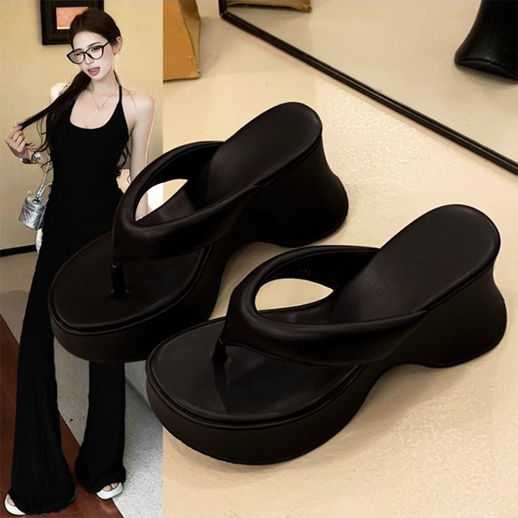 Chanclas pequeñas sandalias de tacón de cuña para mujer, bizcocho de verano, zapatillas de playa casuales de tacón alto de suela gruesa