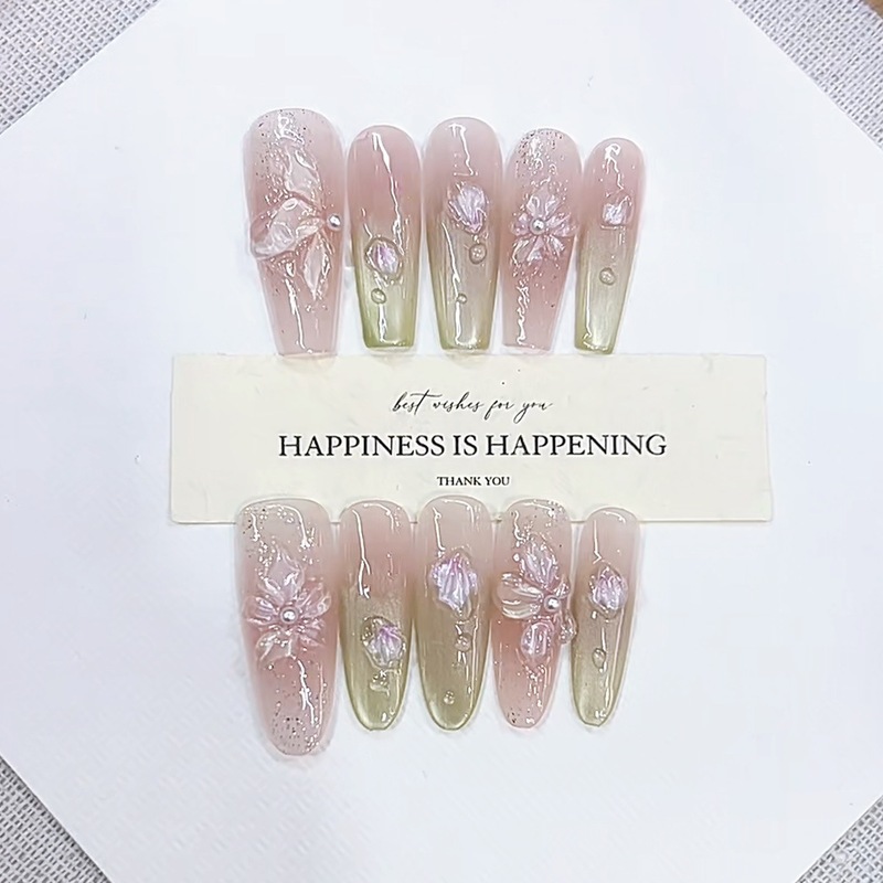 Nai Zi 手作りウェアラブルマニキュア夏の新しいスタイルの花と夢手描き彫刻気質キャットアイマニキュアパッチ|undefined