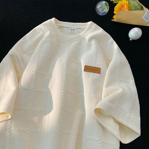 350g Heavyweight! Men's Short-sleeve T-shirt with Unique Design, Summer High Street Fashion Brand Top, Five-finger Sleeve Half Sleeve