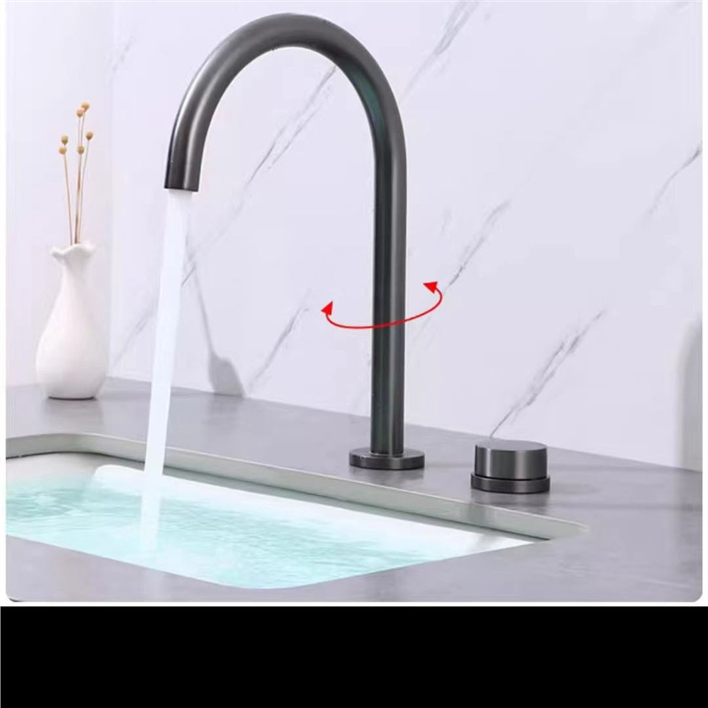 Copper Double-hole Basin Faucet Hot and Cold Water Brushed Gold Black Gray Bathroom Bathroom Counter Basin Wash Basin