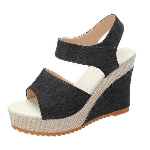 2024 Summer New Arrival European and American Style Foreign Trade Wedge-Heel Lightweight Fish-Mouth Sandals for Women, with Strap Buckle, Flat Sole, Roman Style—Comfortable Drop Shipping