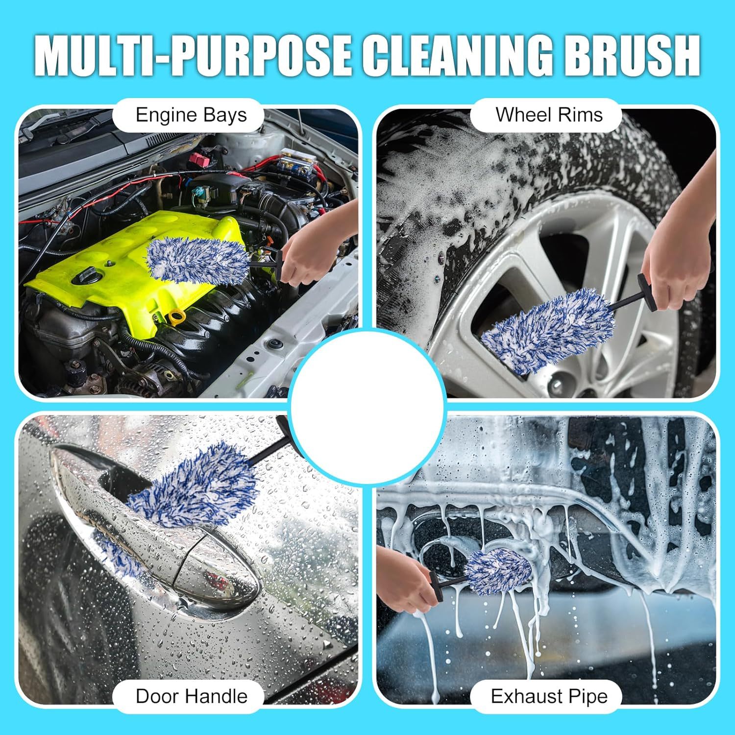 Microfiber Twisted Long-Handled Tire Brush Car Wash Tool Decontamination Dust Duster Plush Car Wheel Hub Cleaning Brush