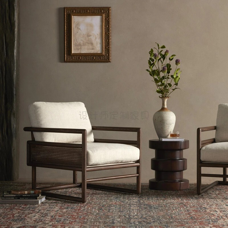 American Style Retro Living Room Solid Wood Rattan Sofa Chair Homestay Tea Room Club Leisure Chair Sales Department Light Luxury Negotiation Chair American Style Retro Living Room Solid Wood Rattan Sofa Chair Homestay Tea Room Club Leisure Chair Sales Department Light Luxury Negotiation Chair