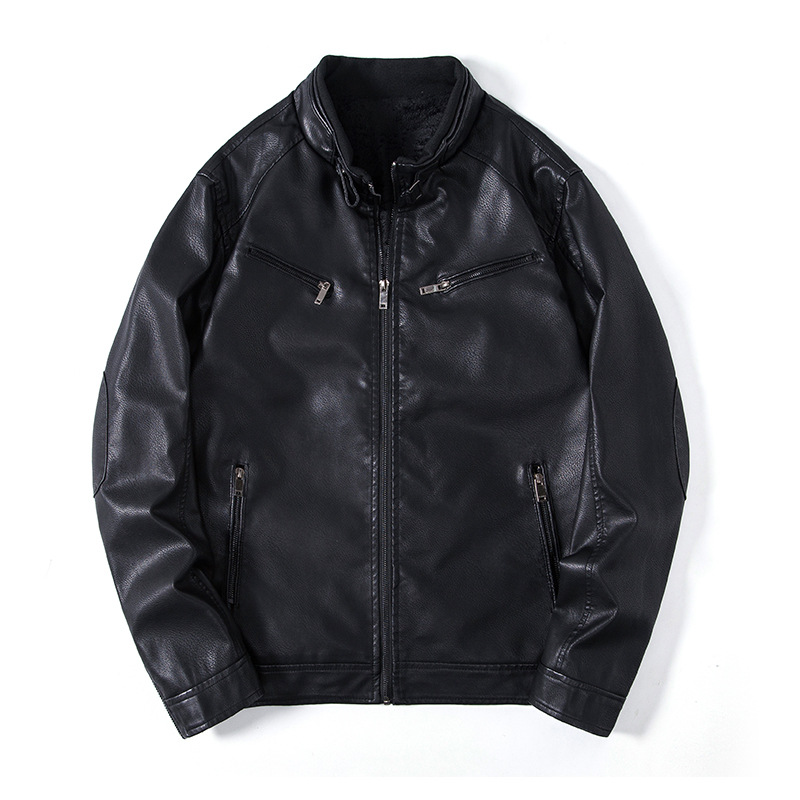 Herrenbekleidung Stehkragen hübsche Lederjacke Herren kurze Motorrad hübsche einfarbige Retro-PU-Lederjacke_voghion.com