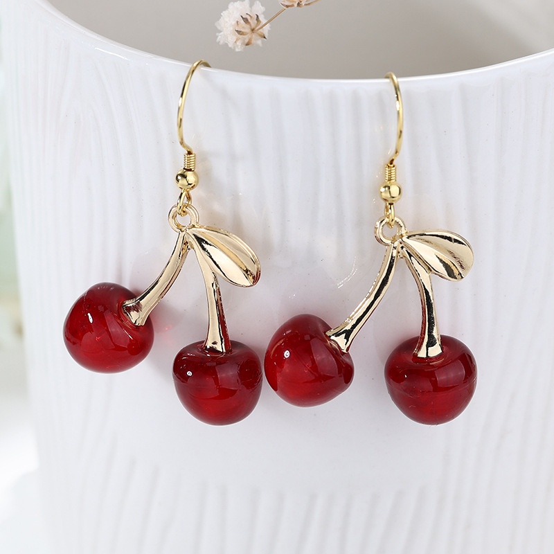 Aretes de cereza roja para mujer – colgante exquisito, fruta de imitación versátil, nuevo estilo