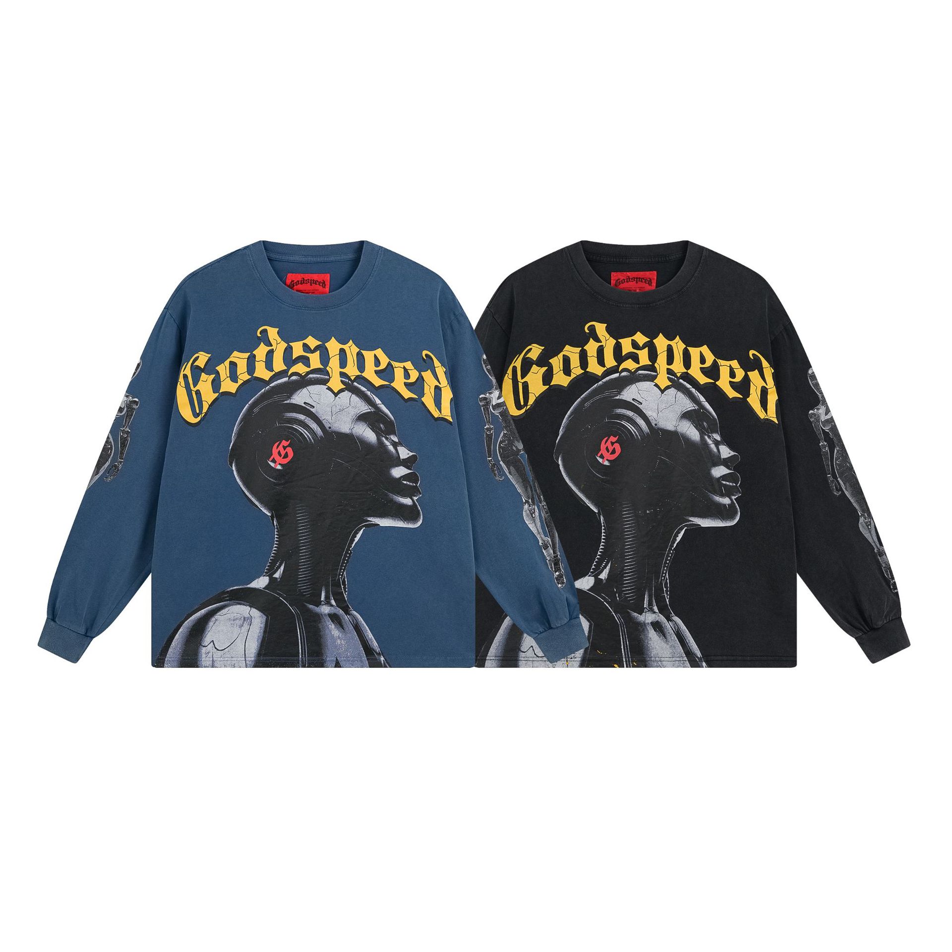 Al por mayor transfronterizo MideaGO Skull Metal Rock Band Robot camiseta de base de algodón suelta camiseta de manga larga