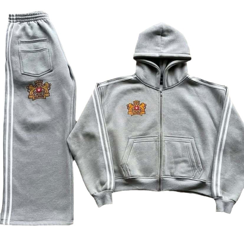 "Oversized-Streifen-Hoodie-Set - Unisex-Winterpullover mit überschnittenen Schultern und passender Hose, Streetwear-Loungewear (Schwarz/Grau/Pink/Kastanienbraun, S-XL)"_voghion.com