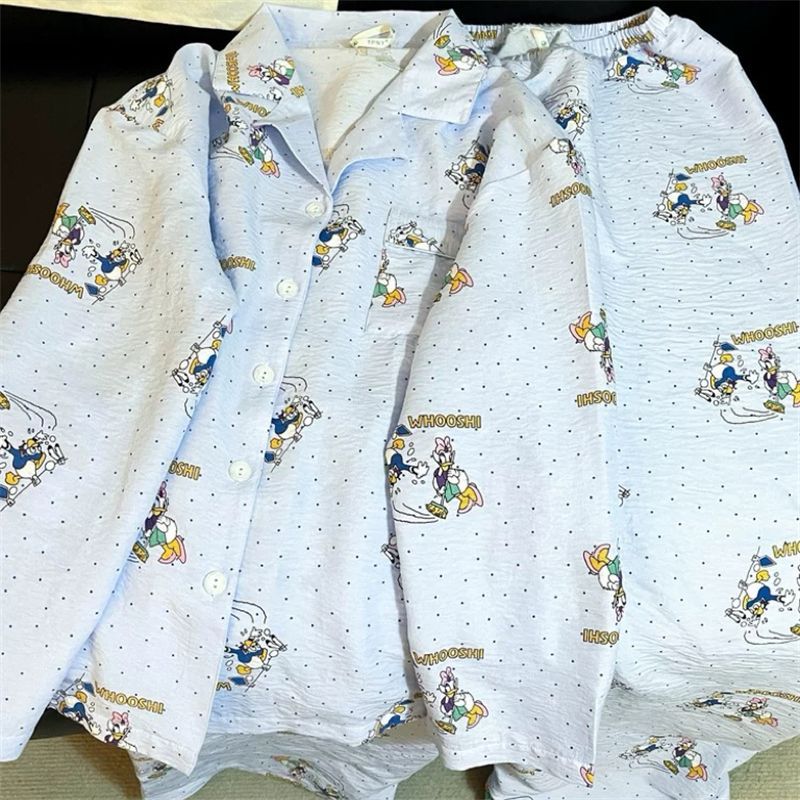 Al por mayor transfronterizo primavera y otoño nuevo pijama de mujer nubes de algodón con solapa cardigan de manga larga pantalones dulces set de ropa para el hogar