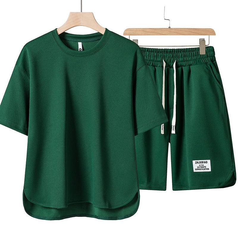 メンズ夏セット — エリートカラ―Tシャツ＆薄手通気ショーツ、半袖、サイズ M–4XL