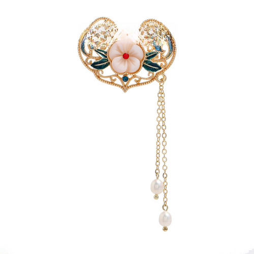 Handmade brocade brooch with tassel flowers, pearls, and pipa pin, Hanfu and qipao lapel peace lock clothing accessories, accessories