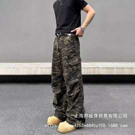 美式复古高街工装裤男直筒阔腿休闲裤2025年新款时尚潮流ins批发