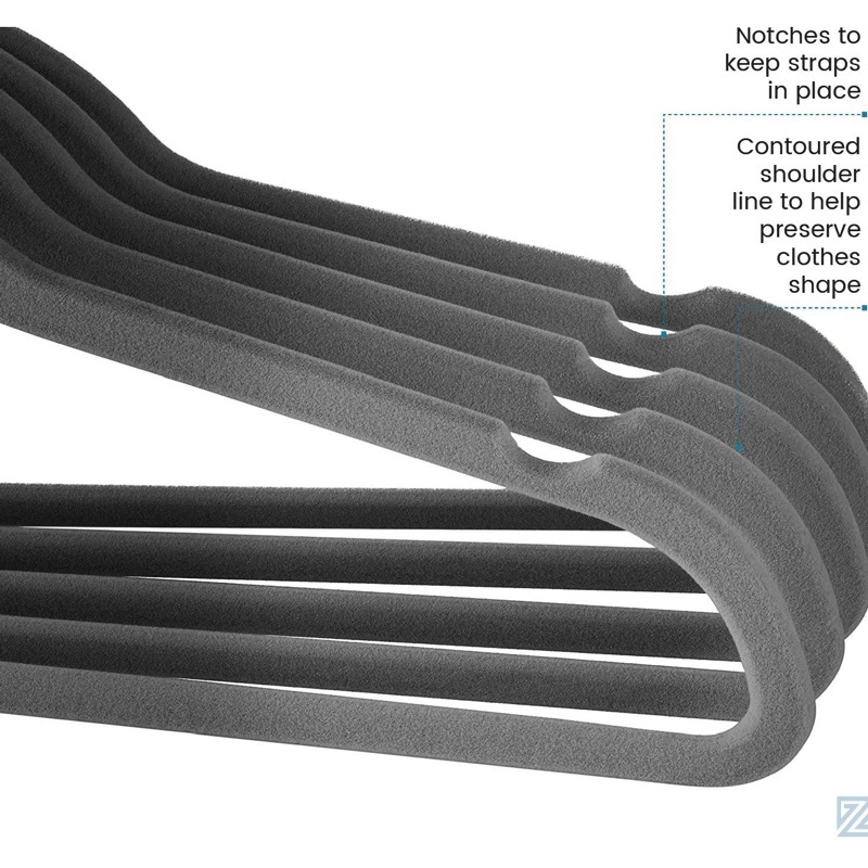 Percha de ropa de flocado percha de ropa mágica percha de ropa anti-arrugas percha de ropa de plástico de flocado para adultos percha de ropa antideslizante multifuncional gris