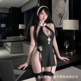 性感修女COS制服情趣内衣纯欲露胸诱惑免脱睡衣套装激情诱惑V296