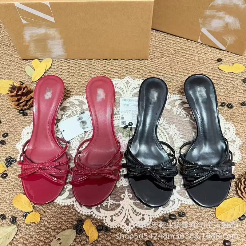ZA women's shoes 2026 new summer collection high-heeled stiletto with bow and thin strap decoration open-toe high-heeled slippers ZA women's shoes 2026 new summer collection high-heeled stiletto with bow and thin strap decoration open-toe high-heeled slippers