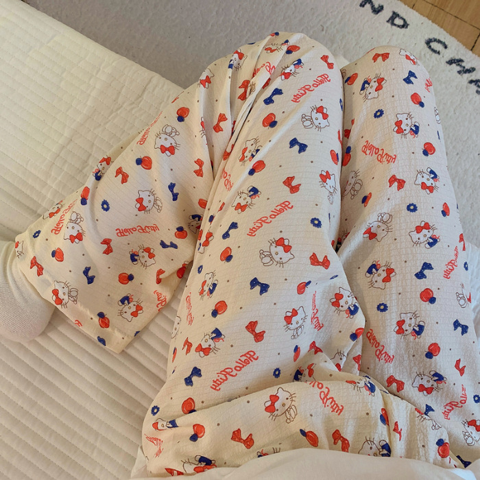 Pantalones de dibujos animados lindos pantalones de pijama elásticos de cintura estudiantil en casa pantalones largos de primavera y otoño de verano para mujeres pantalones casuales