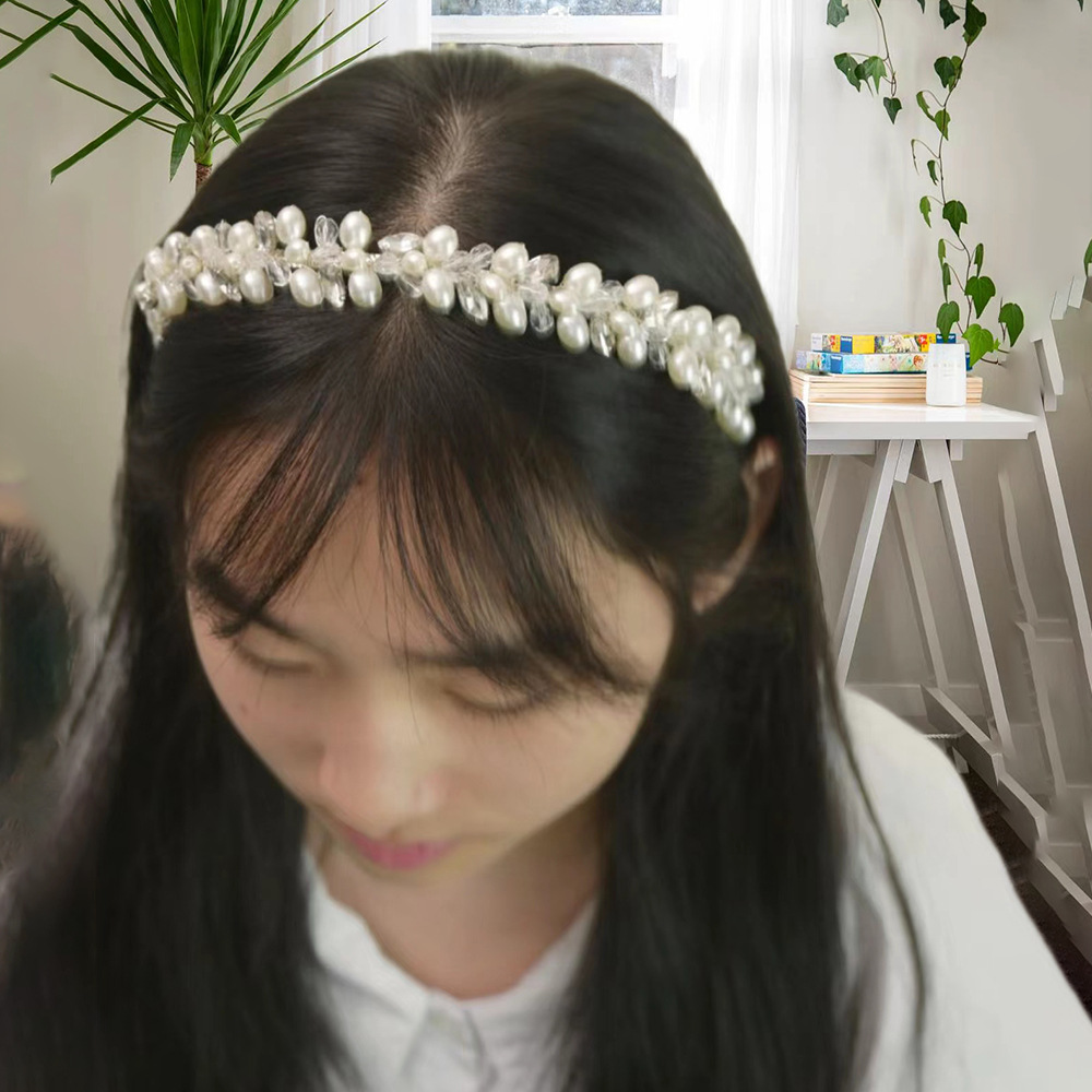 歐美跨境珍珠發箍女復古髮型配飾旗袍秀禾頭箍時尚高顱頂發箍批發