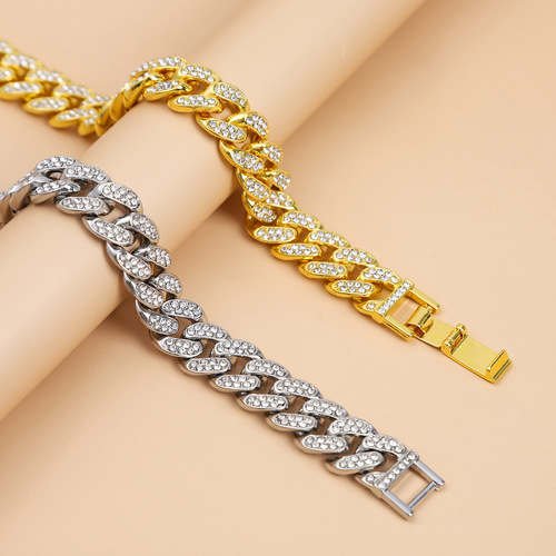 European and American cross-border Cuban link chains for men, diamond-embellished items from Taobao, hip-hop chains, hip-hop couple's jewelry accessories wholesale