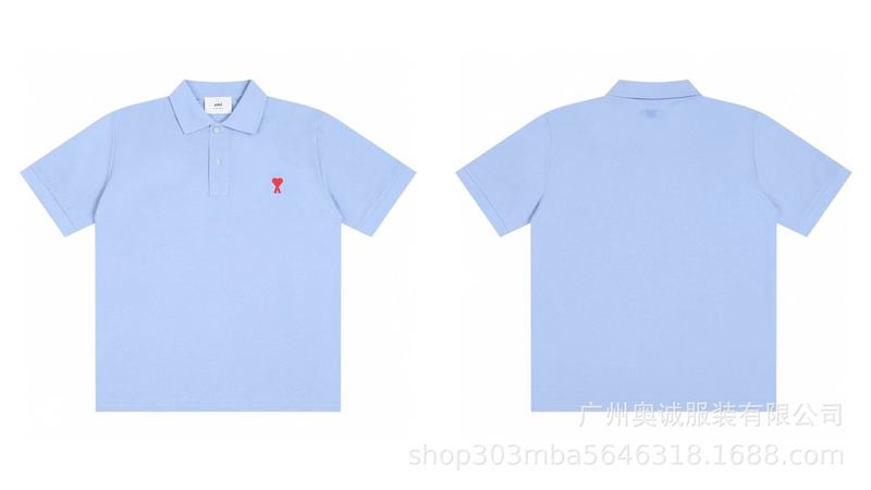 クロスボーダー 25ss ami POLO 小さな刺繍半袖カップルラウンドネックルーズスポーツカジュアル Tシャツ男性と女性用|undefined