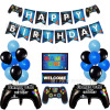 Game on blue game theme party decorative gamepad Birthday pull flag aluminum foil ball door card tag