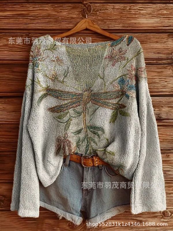 独立站新款高领卫衣仿毛衣 秋冬季碎花圆领宽松毛衣2|undefined