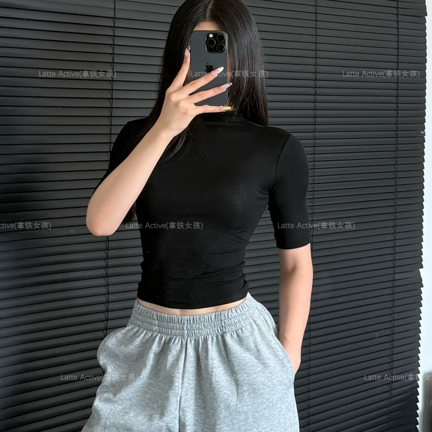 Latte Girl Yoga Wear Mid-Sleeve T-Shirt Women's Slimming Top Women's Fitness Wear Top Sports High Collar